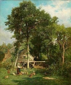 Scene De Ferme Devant Un Moulin A Eau by Emile Van Marcke De Lumman