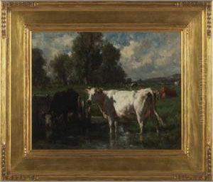 Wading Cows by Emile Van Marcke De Lumman