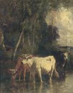 Cattle At The River by Emile Van Marcke De Lumman