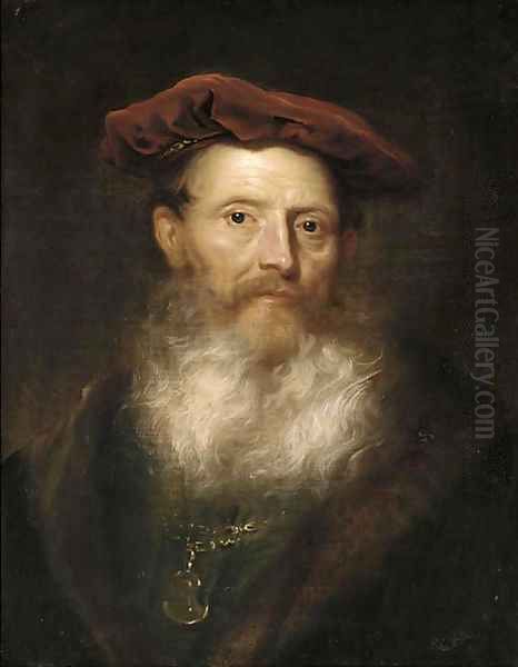 Portrait of a bearded man, bust-length, in a fur-trimmed black coat and a velvet cap - view 1