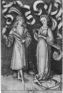 The Falconer And The Lady (b. 177; Geissberg 402; Holl., Lehrs 500) by Israhel Van Meckenem