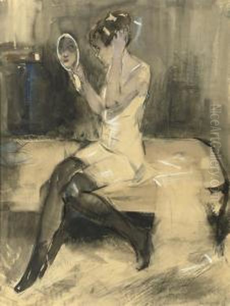 Girl Looking In A Mirror - view 1