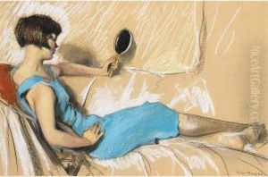 A Reclining Lady In Blue Dress A Reclining Lady In Blue Dress