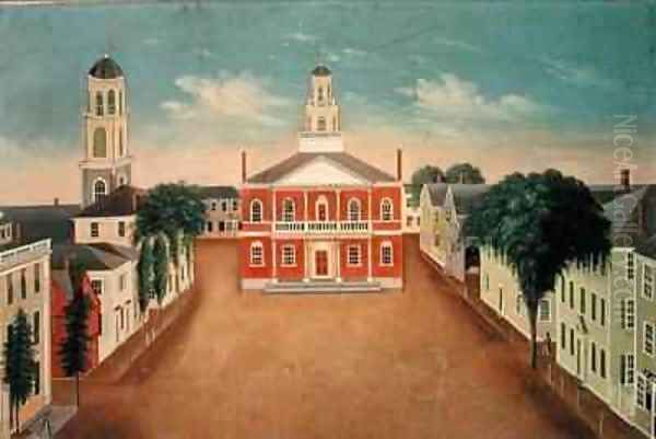 Fireboard depicting a View of Court House Square Salem - view 1