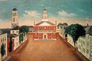 Fireboard depicting a View of Court House Square Salem by George Washington Felt