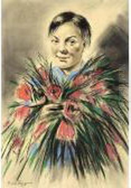 A Boy With A Bouquet Of Flowers - view 1
