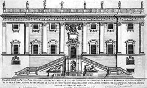 View of the facade of Palazzo Senatorio in Piazza del Campidoglio Rome by Giovanni Battista Falda
