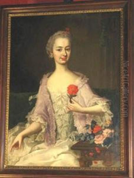 Portrait Of A Lady Seated By A Table Withflowers - view 1