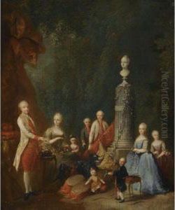 Portrait Of A Noble Family In A Garden by Ircle Of Martin Van Mytens