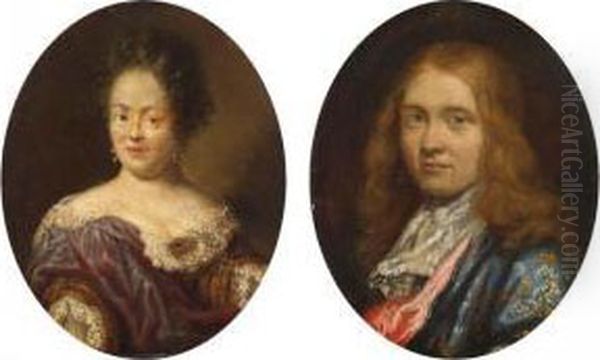 A Portrait Of A Lady, Bust Length, Wearing A Blue Dress With A White Lace Collar - view 1