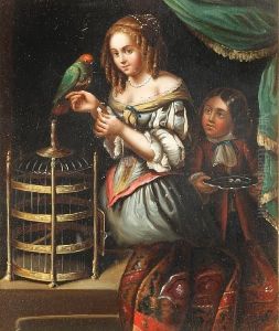 Lady Feeding A Parrot; And A Musical Serenade A Pair by Frans Ii Van Mieris
