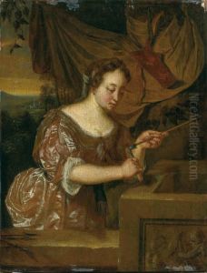 Jeune Femme Tenant Une Fleche by Frans Ii Van Mieris