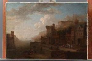 Veduta Di Porto Con Citta Sulla Baia by Hendrik van Minderhout