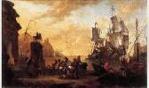 Navires Pres D'un Port Mediterraneen by Hendrik van Minderhout