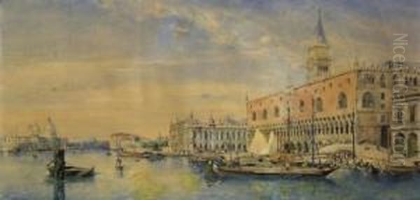 Venice. Veduta With View On
Doge's Palace And San Marco. Signed And Dated Lower Left: J. B. Van Moer
1850. Watercolours And Gouache On Paper. 32 X 62cm. Framed - view 1