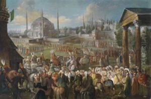 A Procession Of The Sultan In Istanbul by Jan-Baptiste Vanmour