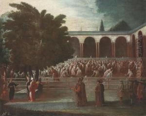 The Dutch Ambassador With His
Retinue Being Received By Sultanahmed Iii At The Topkapi Palace by Jan-Baptiste Vanmour