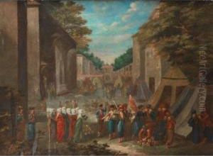 La Cour Du Serail Pendant La Revolution De 1730 by Jan-Baptiste Vanmour