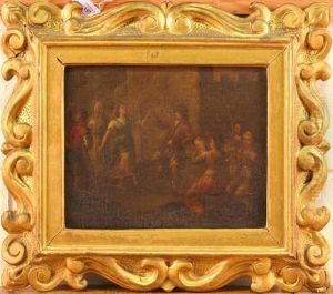 View Of A Castellated Courtyard With Female Musicians Accompanying Dancing Figures