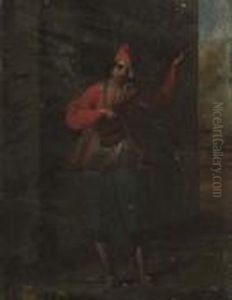 A Man Playing A Lute by Jan-Baptiste Vanmour