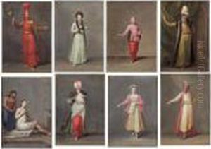 L'tbriktar-agassi, Officer In
Waiting To The Sultan; The Princess Of Valaquie; A Young Turk; The Grand
Vizier In Ceremonial Robes; A Turkish Girl Dressing Her Hair At The
Baths; Tchelebi; A Young Woman Of Patmos; An Armenian From Persia. by Jan-Baptiste Vanmour