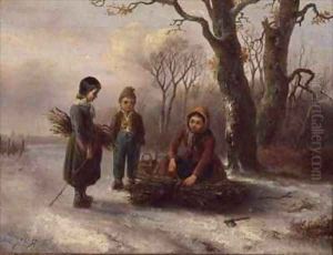 Children Collecting Logs by R. Favelle