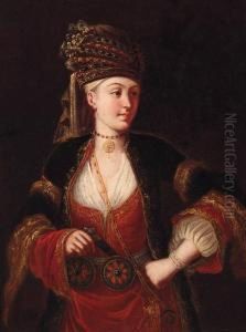 A Lady, Three-quarter-length, In Oriental Costume by Jan-Baptiste Vanmour