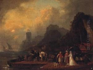 Figures In Oriental Costume On A Quay At Dusk