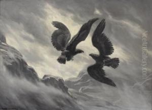 Zwei Adler Im Flugkampf by Ewert Louis Van Muyden