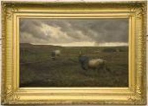 Deux Taureaux Sous Un Cield'orage by Ewert Louis Van Muyden