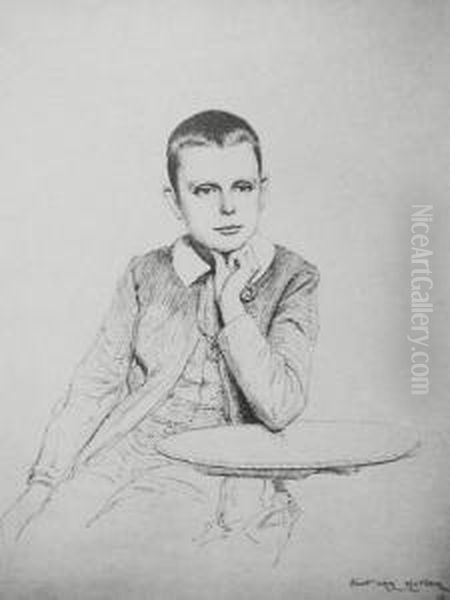 Jeune Garcon Accoude A Un Gueridon, Dessin A La Plume, Sbd Et Date Geneve 1887 - view 1