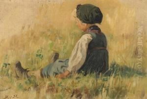 Jeune Fille Assise Dans Un Champ