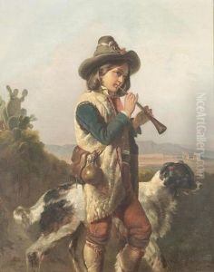 Hirte Mit Hund Beim Flotenspiel.
