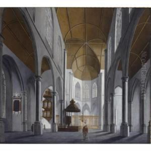 A Church Interior With A
Crippled Man In The Foreground, And Other Figures In The Background by Hendrick Van Vliet