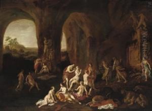 Diana And Her Nymphs In A Cave by Adriaen van Nieulandt