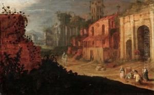 Paesaggio Italianizzante Con Rovine, Pastori E Cavaliere by Adriaen van Nieulandt