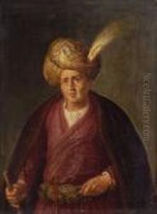 Orientale Mit Turban Und
 Pelzverbramtem Mantel.