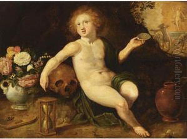 An Allegory Of Vanitas, With A
Putto, A Skull, An Hourglass And Flowers, The Resurrection Of Christ
Beyond - view 1