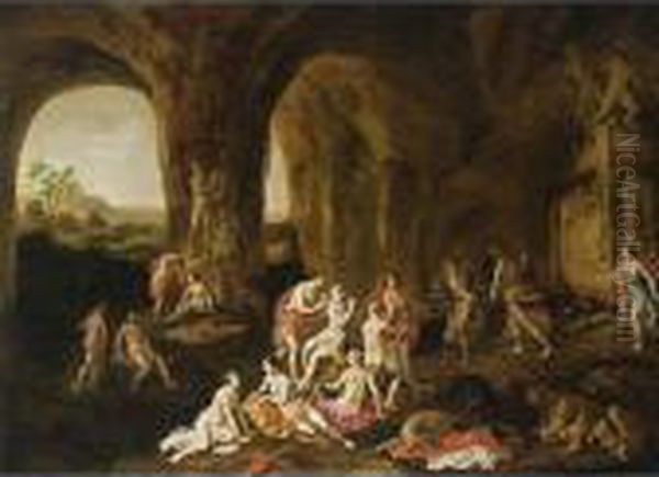 Diana And Her Nymphs Resting After The Hunt In A Cave, Surrounded By Antique Statues - view 1