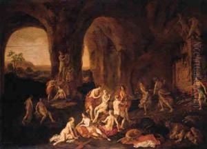 Diana And Her Nymphs Resting In A Cave, Among Classicalstatues by Adriaen van Nieulandt