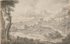 Stadt Am Fluss In Gebirgiger Gegend. by Willem van, the Younger Nieulandt