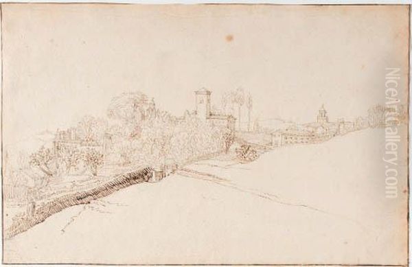 A Church And A Villa Among Trees On A Hill, A Church Beyond - view 1