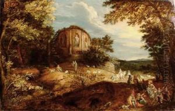Berger Et Troupeau Avec Voyageurs Dans Des Ruines Antiques.. - view 1