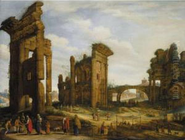A Capriccio View Of The Forum Romanum With Drovers And Figures Selling Their Wares - view 1