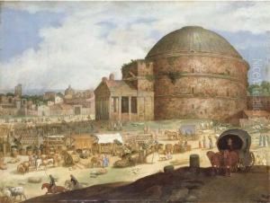 A View Of The Pantheon, Rome, With Townsfolk At A Market by Willem van, the Younger Nieulandt