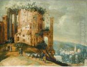 An Italianate Landscape With A Capriccio Of The Temple Of Vesta, Tivoli