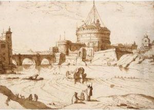 View Of Rome, With The Castel Sant'angelo Seen Across The Tiber by Willem van, the Younger Nieulandt