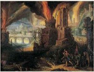 Enee Et Anchise Fuyant Troie by Willem van, the Younger Nieulandt
