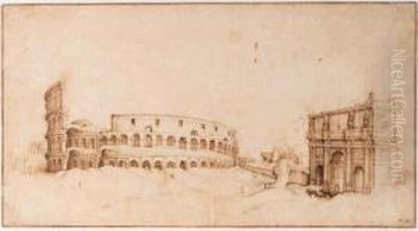 A View Of The Colosseum With A Triumphal Arch - view 1