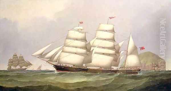 The barque Undaunted off Ailsa Craig with merchant ships beyond - view 1